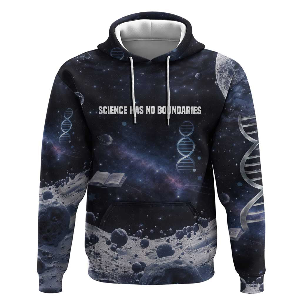 Mae Jemison Zip Hoodie with Space Portrait Design, Science Has No Boundaries Quote and DNA Book Elements - African Pride