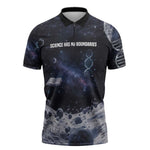 Mae Jemison Zipper Polo Shirt with Space Portrait Design, Science Has No Boundaries Quote and DNA Book Elements - African Pride