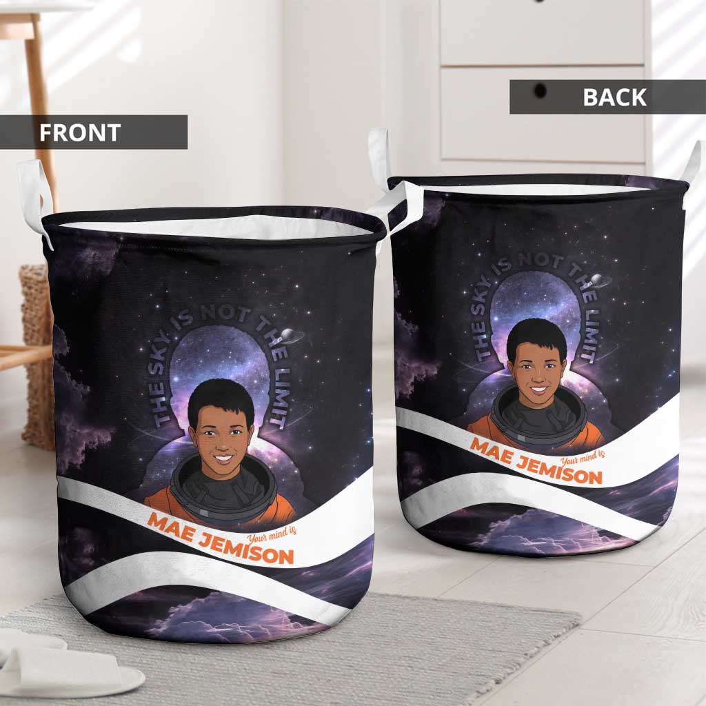 Mae Jemison Laundry Basket Cartoon Astronaut Portrait, The Sky Is Not the Limit Quote and Galaxy Dreamer - African Pride