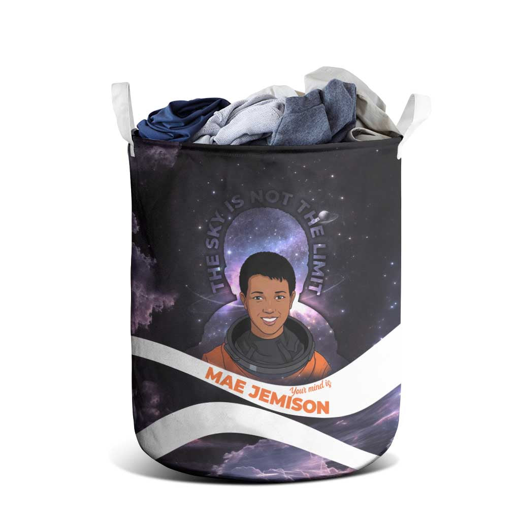 Mae Jemison Laundry Basket Cartoon Astronaut Portrait, The Sky Is Not the Limit Quote and Galaxy Dreamer - African Pride