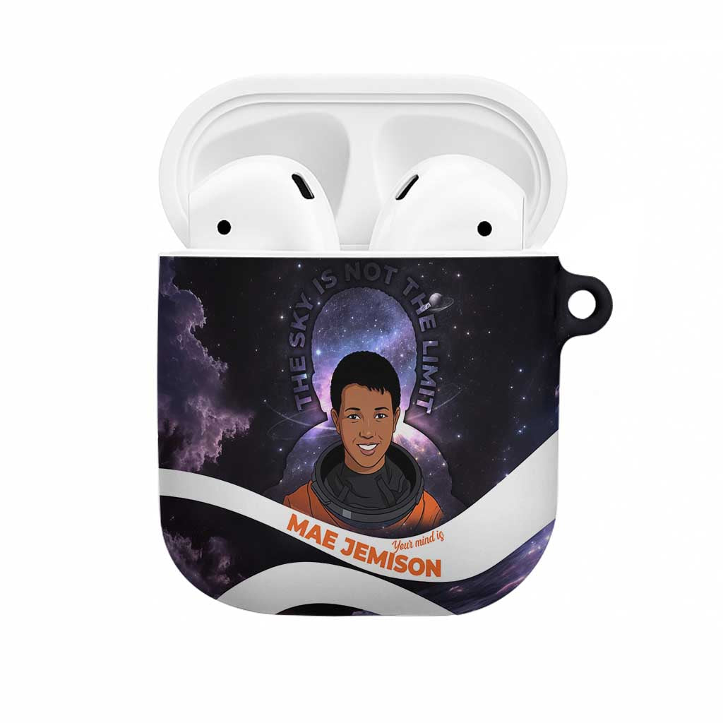 Mae Jemison AirPods Case Cartoon Astronaut Portrait, The Sky Is Not the Limit Quote and Galaxy Dreamer - African Pride