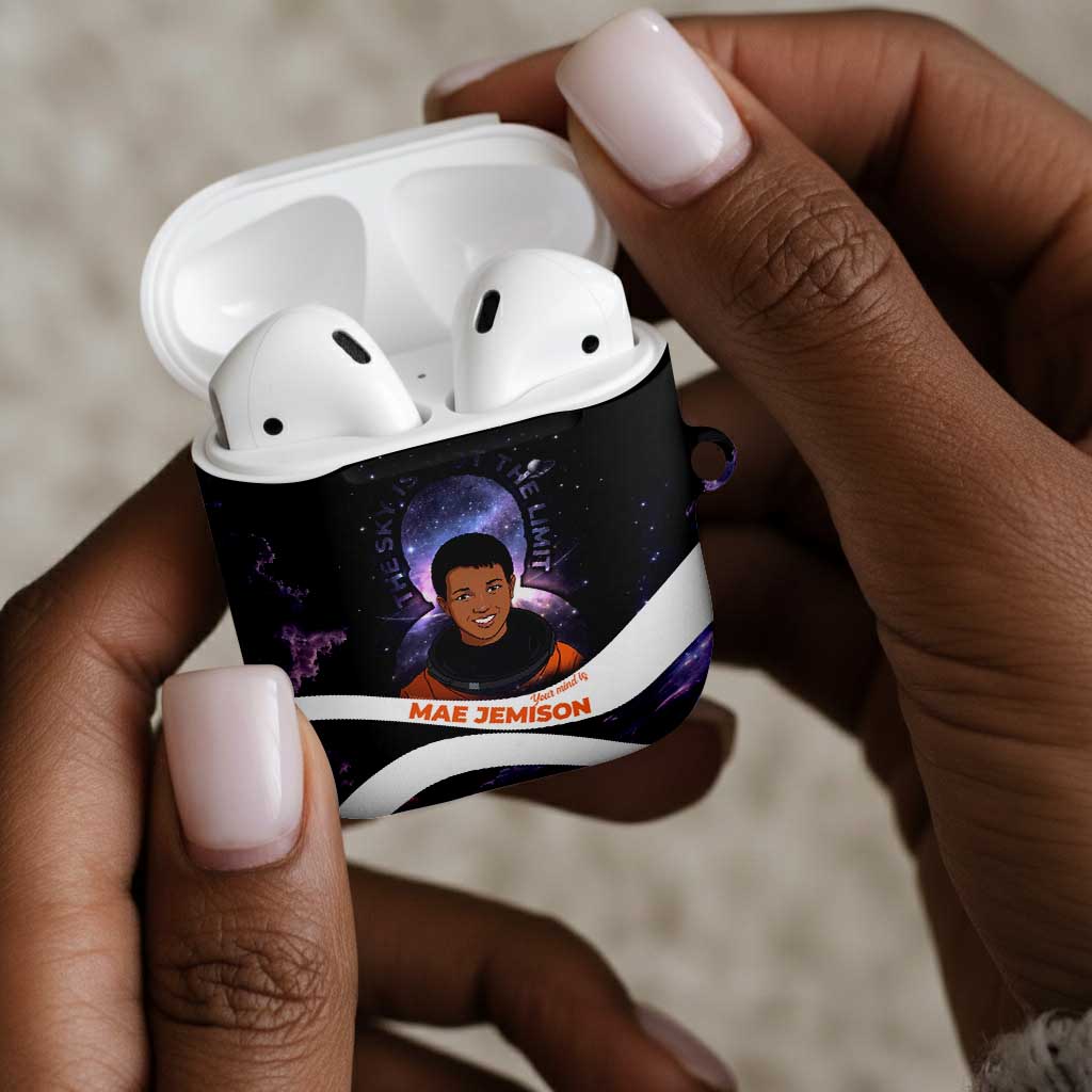 Mae Jemison AirPods Case Cartoon Astronaut Portrait, The Sky Is Not the Limit Quote and Galaxy Dreamer - African Pride