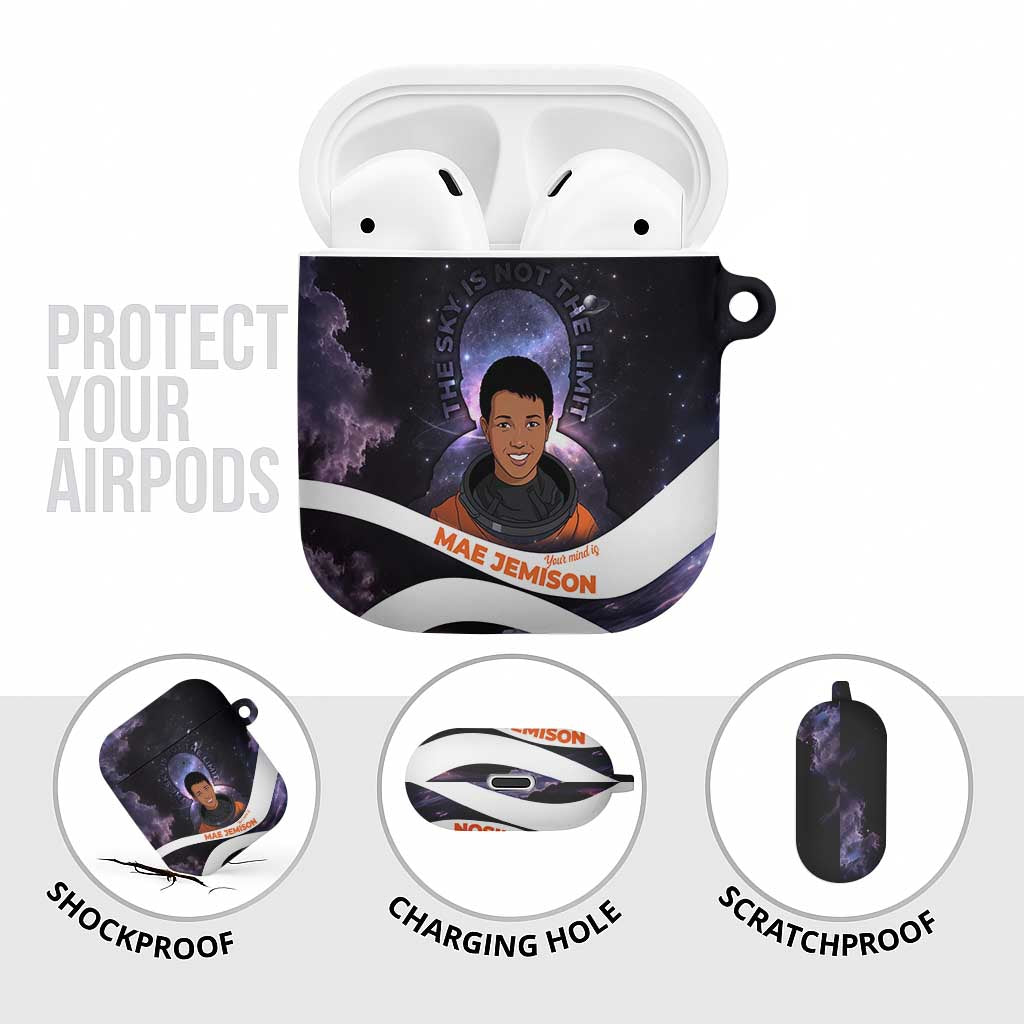 Mae Jemison AirPods Case Cartoon Astronaut Portrait, The Sky Is Not the Limit Quote and Galaxy Dreamer - African Pride