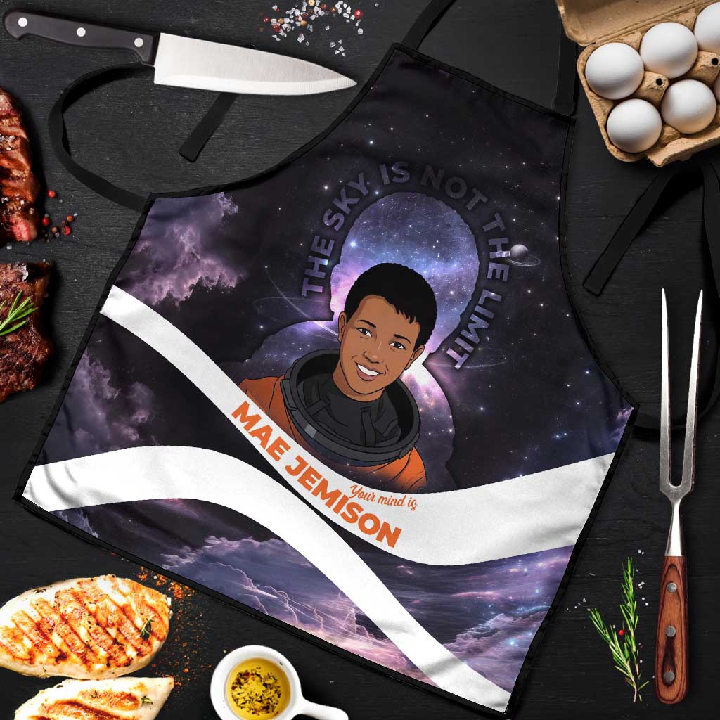 Mae Jemison Apron Cartoon Astronaut Portrait, The Sky Is Not the Limit Quote and Galaxy Dreamer - African Pride