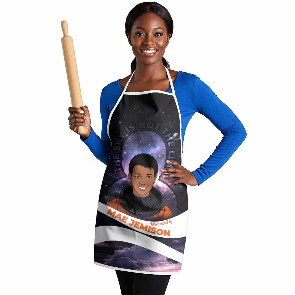 Mae Jemison Apron Cartoon Astronaut Portrait, The Sky Is Not the Limit Quote and Galaxy Dreamer - African Pride