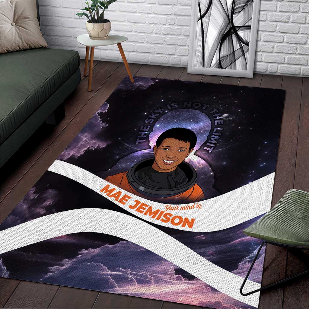 Mae Jemison Area Rug Cartoon Astronaut Portrait, The Sky Is Not the Limit Quote and Galaxy Dreamer - African Pride
