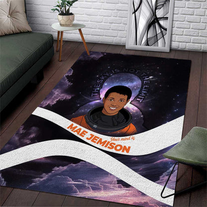 Mae Jemison Area Rug Cartoon Astronaut Portrait, The Sky Is Not the Limit Quote and Galaxy Dreamer - African Pride