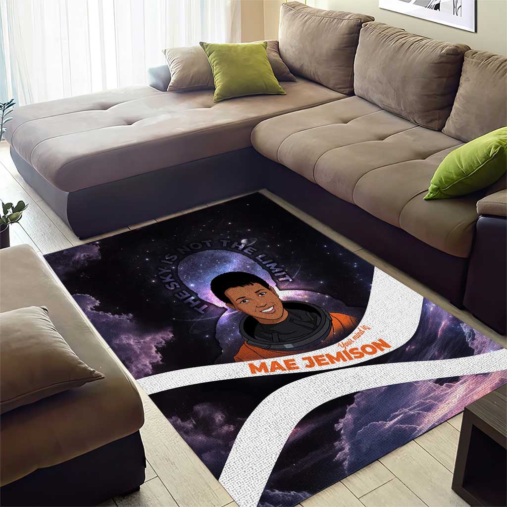 Mae Jemison Area Rug Cartoon Astronaut Portrait, The Sky Is Not the Limit Quote and Galaxy Dreamer - African Pride