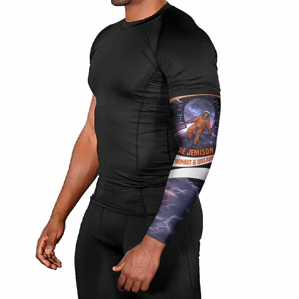 Mae Jemison Arm Sleeves Cartoon Astronaut Portrait, The Sky Is Not the Limit Quote and Galaxy Dreamer - African Pride