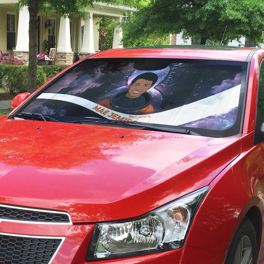 Mae Jemison Auto Sun Shade Cartoon Astronaut Portrait, The Sky Is Not the Limit Quote and Galaxy Dreamer - African Pride