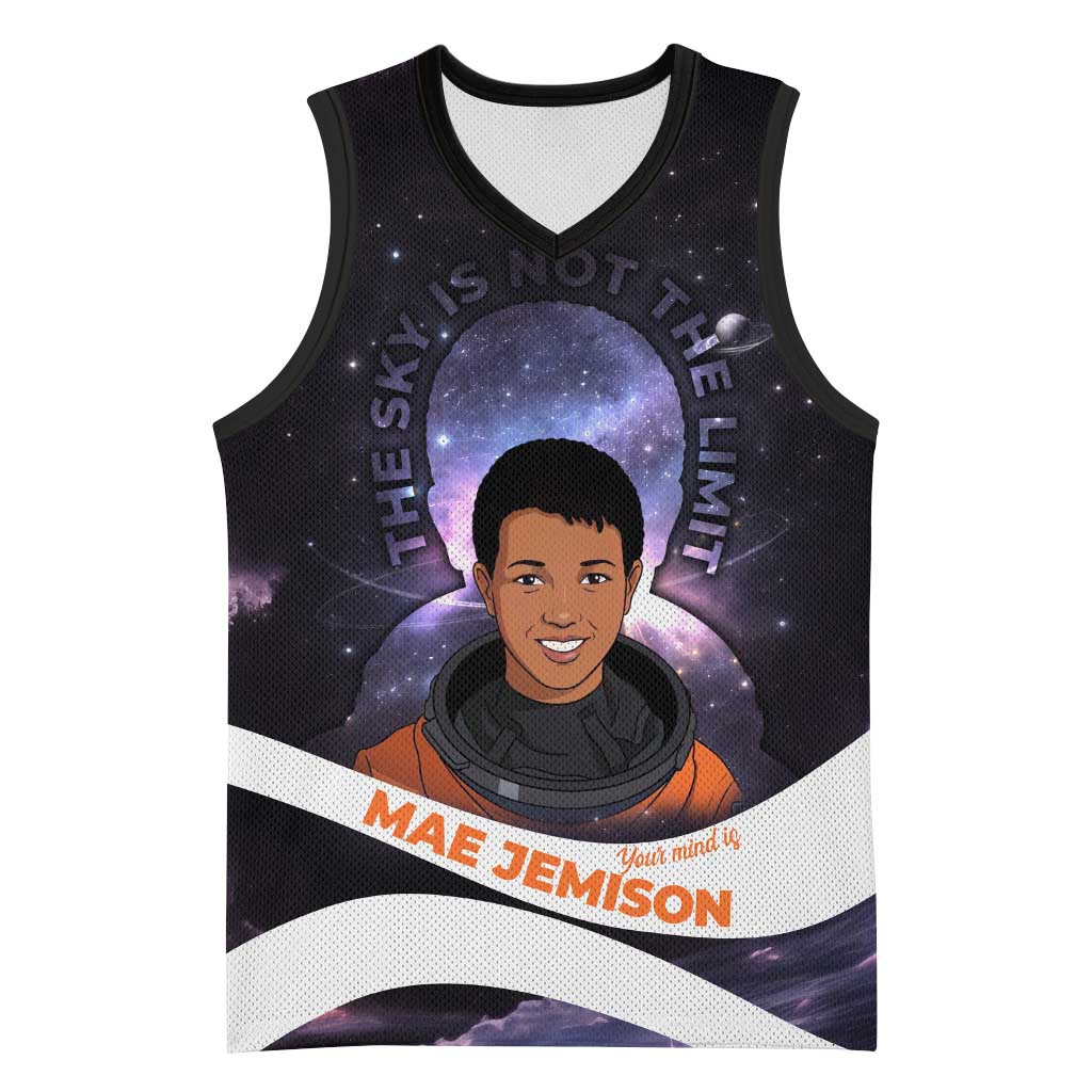 Mae Jemison Basketball Jersey Cartoon Astronaut Portrait, The Sky Is Not the Limit Quote and Galaxy Dreamer - African Pride