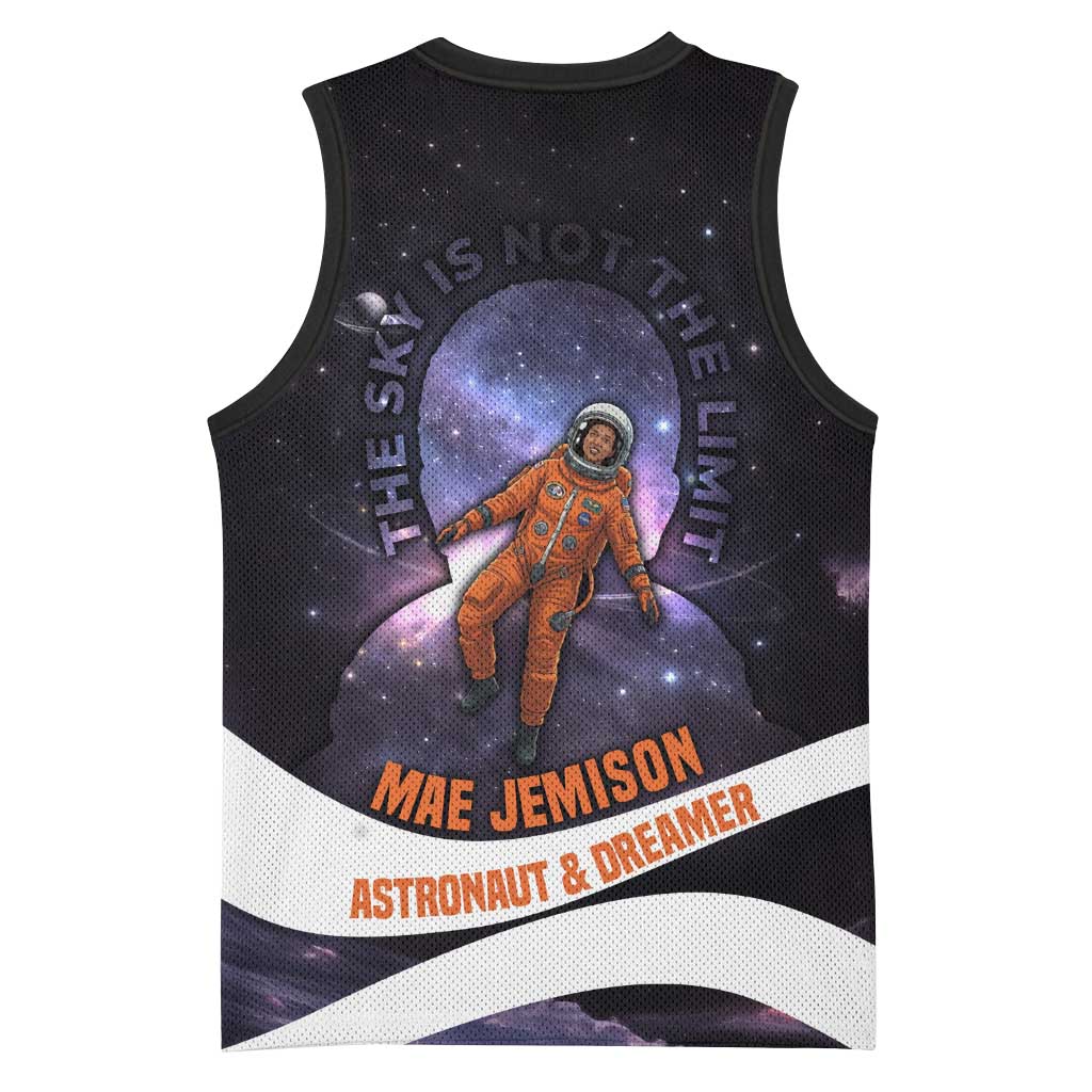 Mae Jemison Basketball Jersey Cartoon Astronaut Portrait, The Sky Is Not the Limit Quote and Galaxy Dreamer - African Pride
