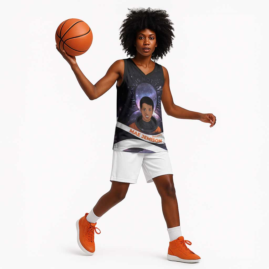 Mae Jemison Basketball Jersey Cartoon Astronaut Portrait, The Sky Is Not the Limit Quote and Galaxy Dreamer - African Pride