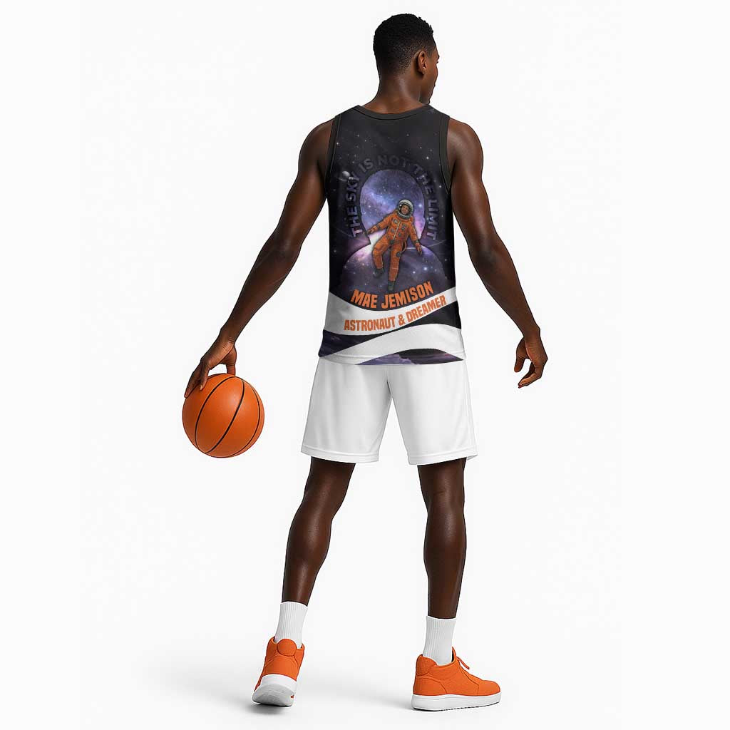 Mae Jemison Basketball Jersey Cartoon Astronaut Portrait, The Sky Is Not the Limit Quote and Galaxy Dreamer - African Pride