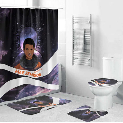 Mae Jemison Bathroom Set Cartoon Astronaut Portrait, The Sky Is Not the Limit Quote and Galaxy Dreamer - African Pride