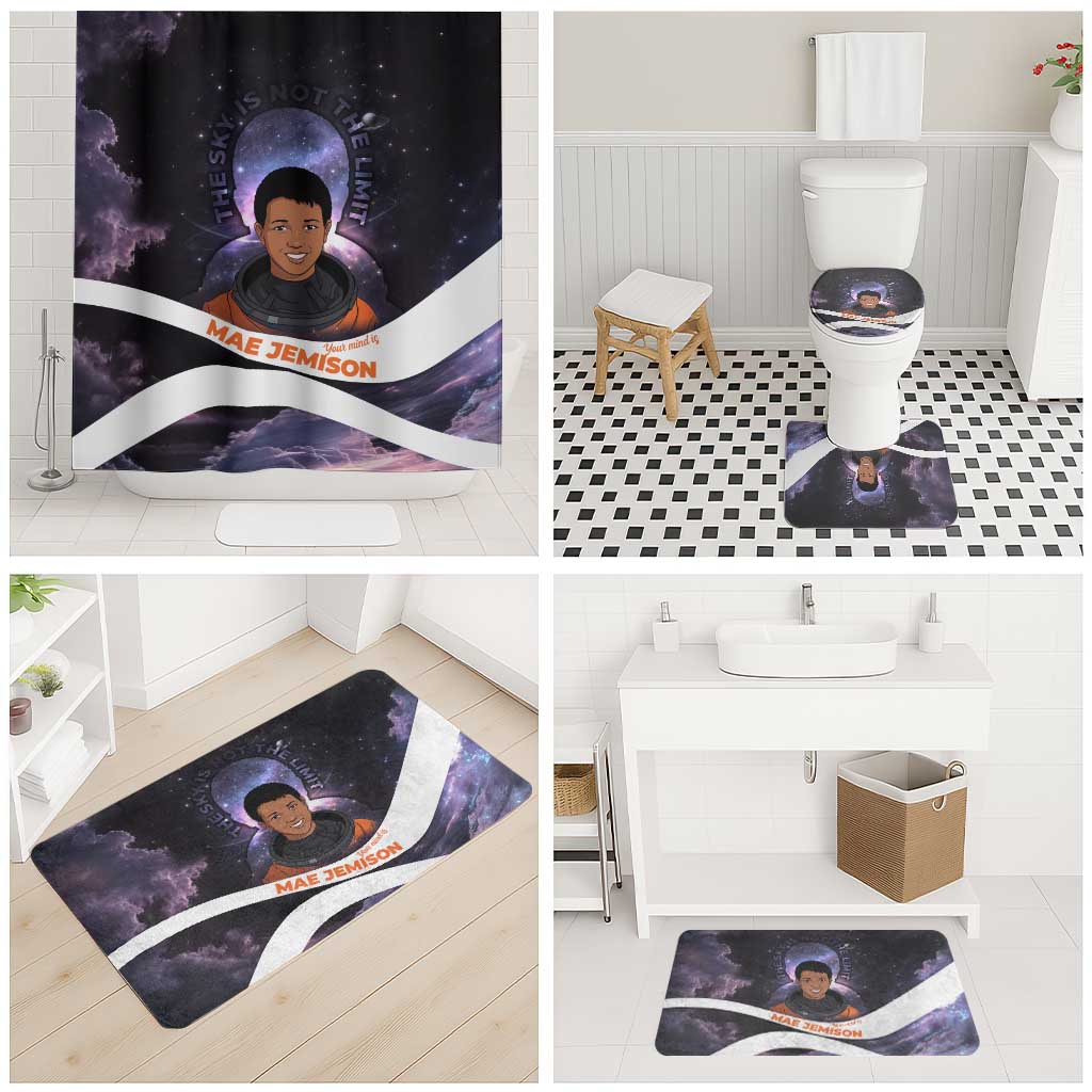 Mae Jemison Bathroom Set Cartoon Astronaut Portrait, The Sky Is Not the Limit Quote and Galaxy Dreamer - African Pride