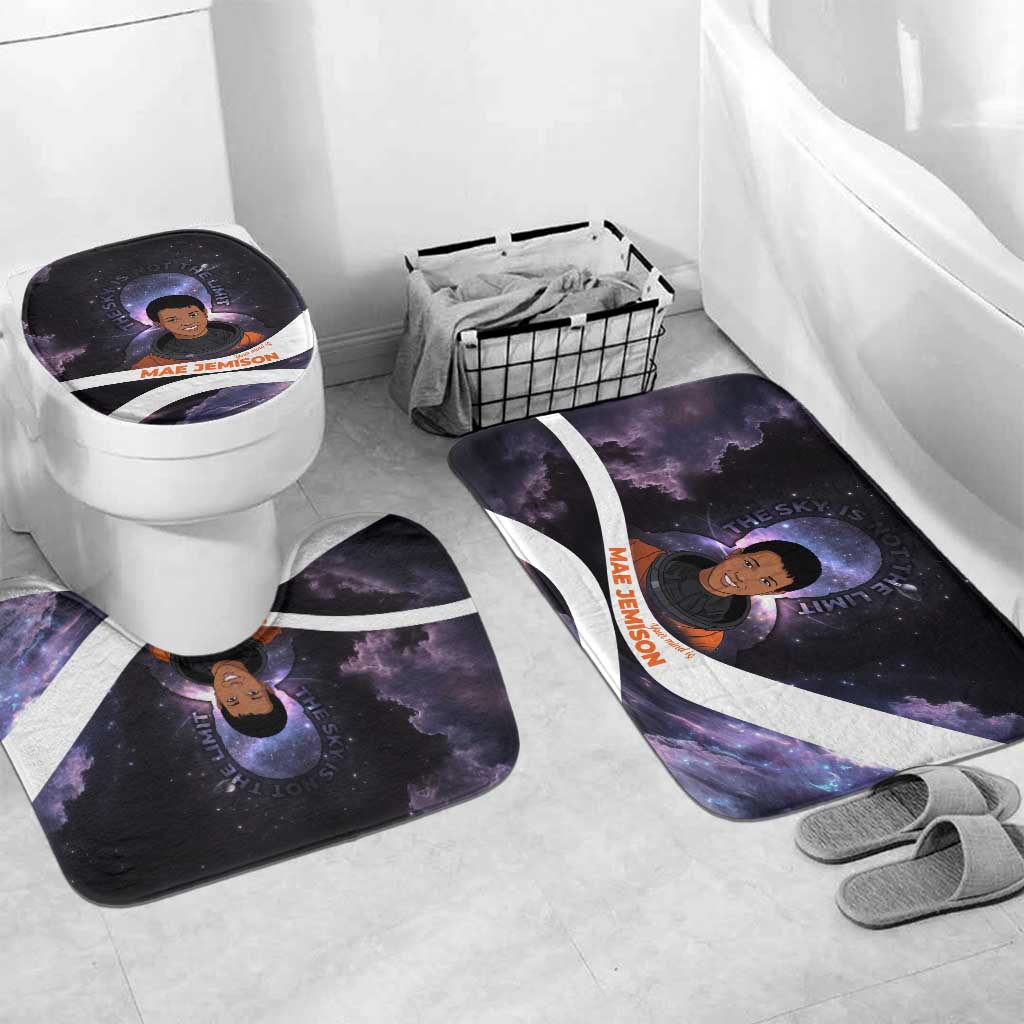Mae Jemison Bathroom Set Cartoon Astronaut Portrait, The Sky Is Not the Limit Quote and Galaxy Dreamer - African Pride