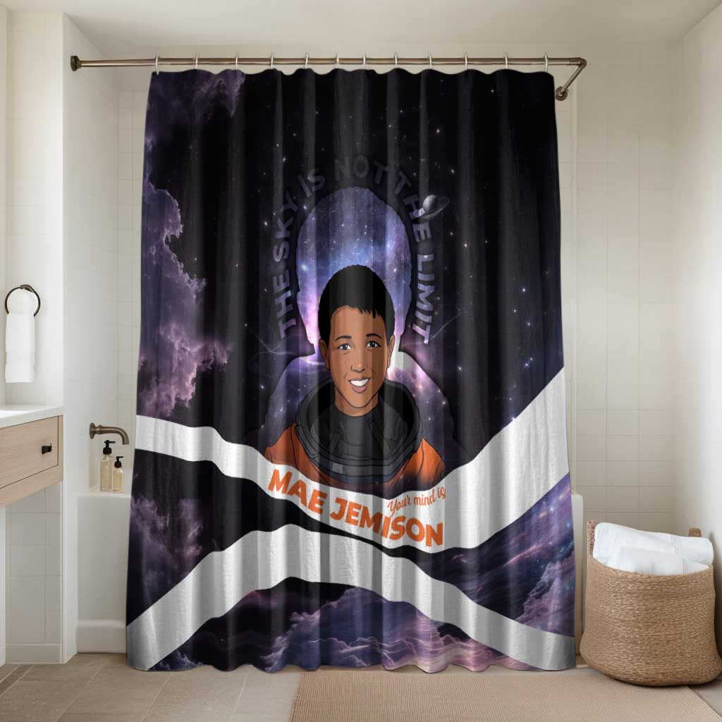 Mae Jemison Bathroom Set Cartoon Astronaut Portrait, The Sky Is Not the Limit Quote and Galaxy Dreamer - African Pride