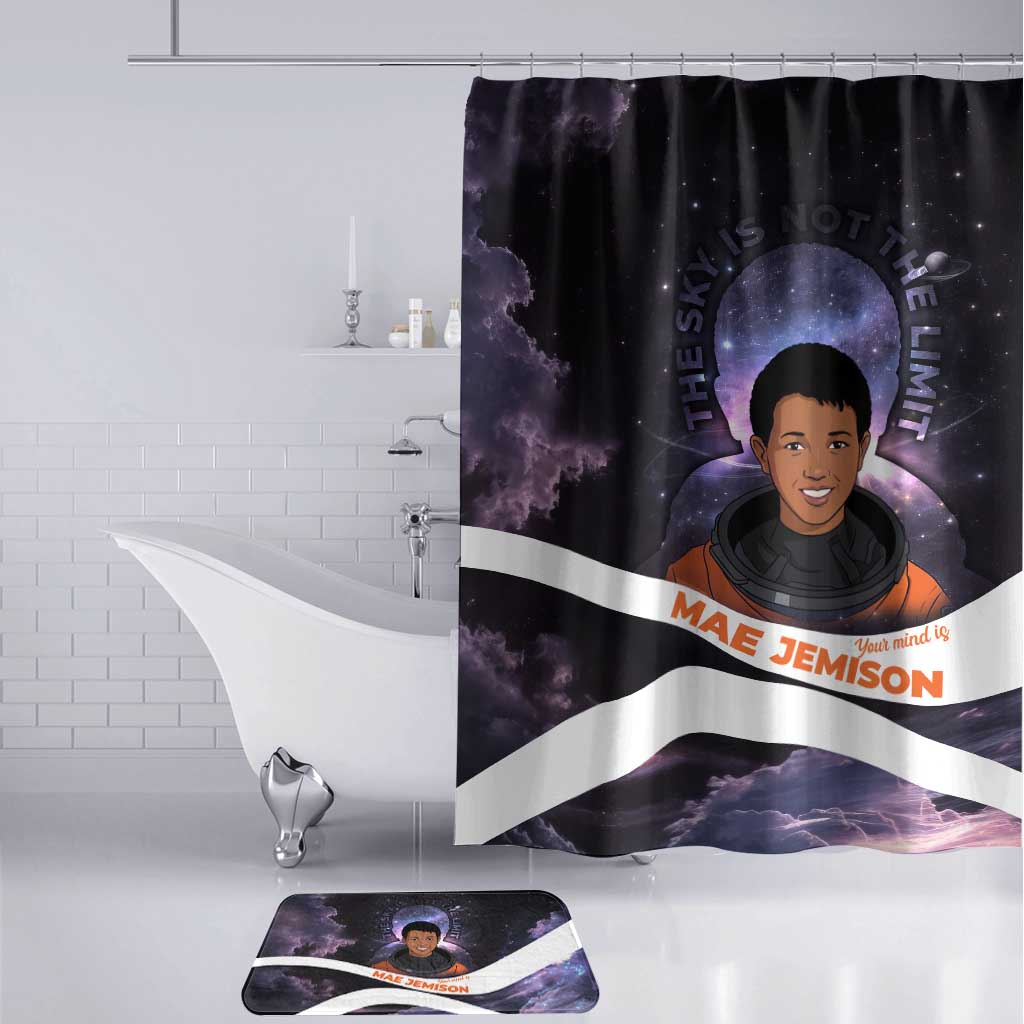 Mae Jemison Bathroom Set Cartoon Astronaut Portrait, The Sky Is Not the Limit Quote and Galaxy Dreamer - African Pride