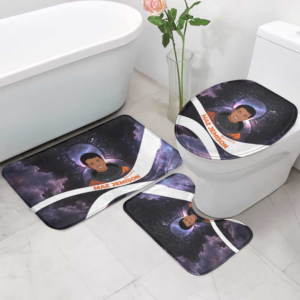 Mae Jemison Bathroom Set Cartoon Astronaut Portrait, The Sky Is Not the Limit Quote and Galaxy Dreamer - African Pride