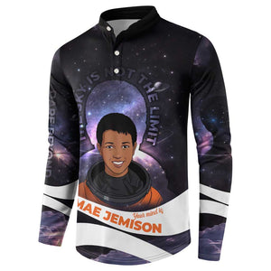 Mae Jemison Button Sweatshirt Cartoon Astronaut Portrait, The Sky Is Not the Limit Quote and Galaxy Dreamer