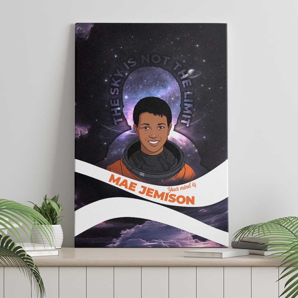 Mae Jemison Canvas Wall Art Cartoon Astronaut Portrait, The Sky Is Not the Limit Quote and Galaxy Dreamer - African Pride