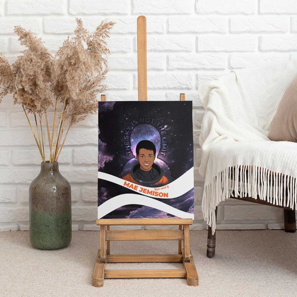 Mae Jemison Canvas Wall Art Cartoon Astronaut Portrait, The Sky Is Not the Limit Quote and Galaxy Dreamer - African Pride