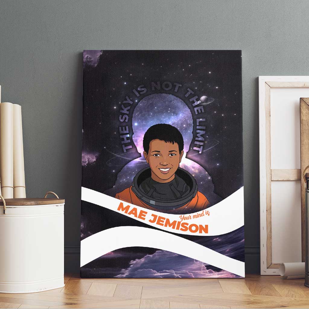 Mae Jemison Canvas Wall Art Cartoon Astronaut Portrait, The Sky Is Not the Limit Quote and Galaxy Dreamer - African Pride