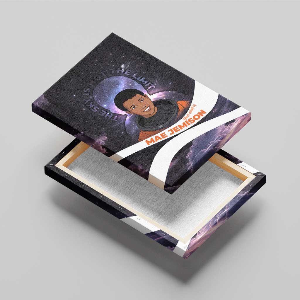 Mae Jemison Canvas Wall Art Cartoon Astronaut Portrait, The Sky Is Not the Limit Quote and Galaxy Dreamer - African Pride