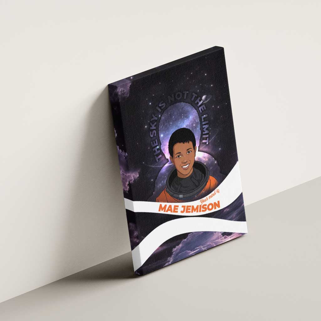 Mae Jemison Canvas Wall Art Cartoon Astronaut Portrait, The Sky Is Not the Limit Quote and Galaxy Dreamer - African Pride