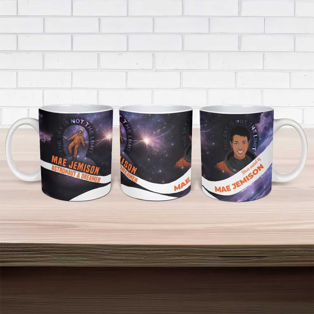 Mae Jemison Ceramic Mug Cartoon Astronaut Portrait, The Sky Is Not the Limit Quote and Galaxy Dreamer - African Pride