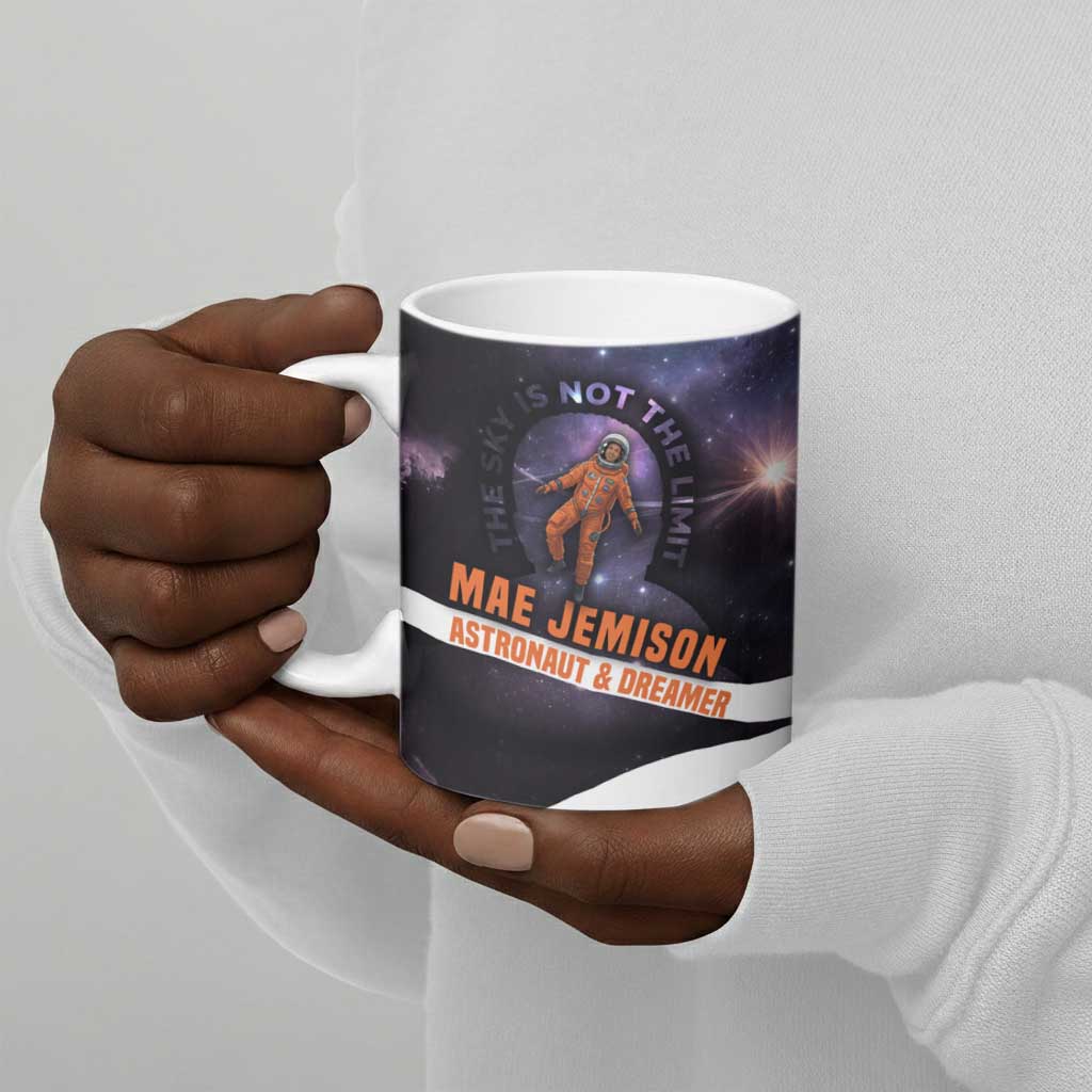 Mae Jemison Ceramic Mug Cartoon Astronaut Portrait, The Sky Is Not the Limit Quote and Galaxy Dreamer - African Pride