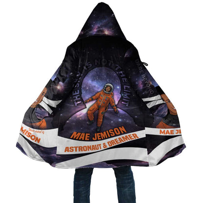 Mae Jemison Cloak Cartoon Astronaut Portrait, The Sky Is Not the Limit Quote and Galaxy Dreamer - African Pride