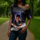 Mae Jemison Cross Shoulder Shirt Cartoon Astronaut Portrait, The Sky Is Not the Limit Quote and Galaxy Dreamer - African Pride
