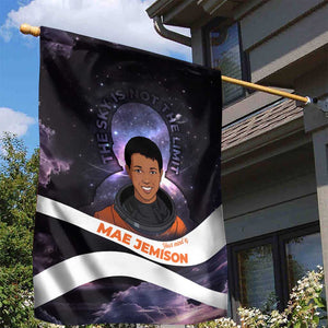 Mae Jemison Garden Flag Cartoon Astronaut Portrait, The Sky Is Not the Limit Quote and Galaxy Dreamer - African Pride