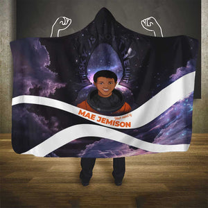 Mae Jemison Hooded Blanket Cartoon Astronaut Portrait, The Sky Is Not the Limit Quote and Galaxy Dreamer - African Pride