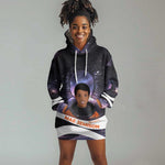 Mae Jemison Hoodie Dress Cartoon Astronaut Portrait, The Sky Is Not the Limit Quote and Galaxy Dreamer - African Pride