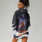 Mae Jemison Hoodie Dress Cartoon Astronaut Portrait, The Sky Is Not the Limit Quote and Galaxy Dreamer - African Pride