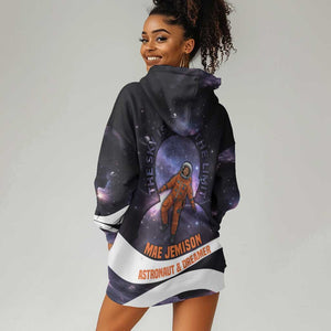 Mae Jemison Hoodie Dress Cartoon Astronaut Portrait, The Sky Is Not the Limit Quote and Galaxy Dreamer - African Pride