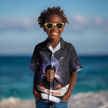 Mae Jemison Kid Hawaiian Shirt Cartoon Astronaut Portrait, The Sky Is Not the Limit Quote and Galaxy Dreamer - African Pride