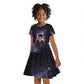 Mae Jemison Kid Short Sleeve Dress Cartoon Astronaut Portrait, The Sky Is Not the Limit Quote and Galaxy Dreamer - African Pride