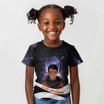 Mae Jemison Kid T shirt Cartoon Astronaut Portrait, The Sky Is Not the Limit Quote and Galaxy Dreamer - African Pride