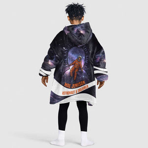 Mae Jemison Kid Wearable Blanket Hoodie Cartoon Astronaut Portrait, The Sky Is Not the Limit Quote and Galaxy Dreamer - African Pride