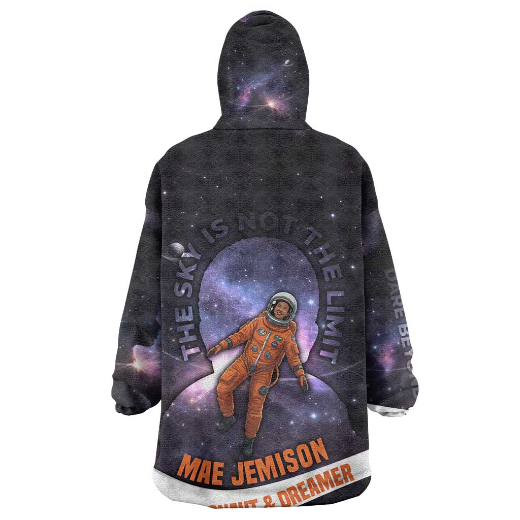 Mae Jemison Kid Wearable Blanket Hoodie Cartoon Astronaut Portrait, The Sky Is Not the Limit Quote and Galaxy Dreamer - African Pride