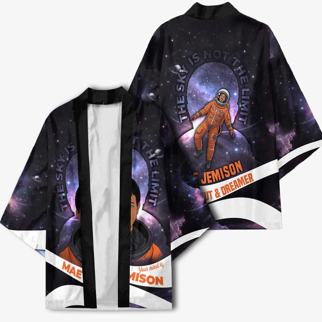Mae Jemison Kimono Cartoon Astronaut Portrait, The Sky Is Not the Limit Quote and Galaxy Dreamer - African Pride