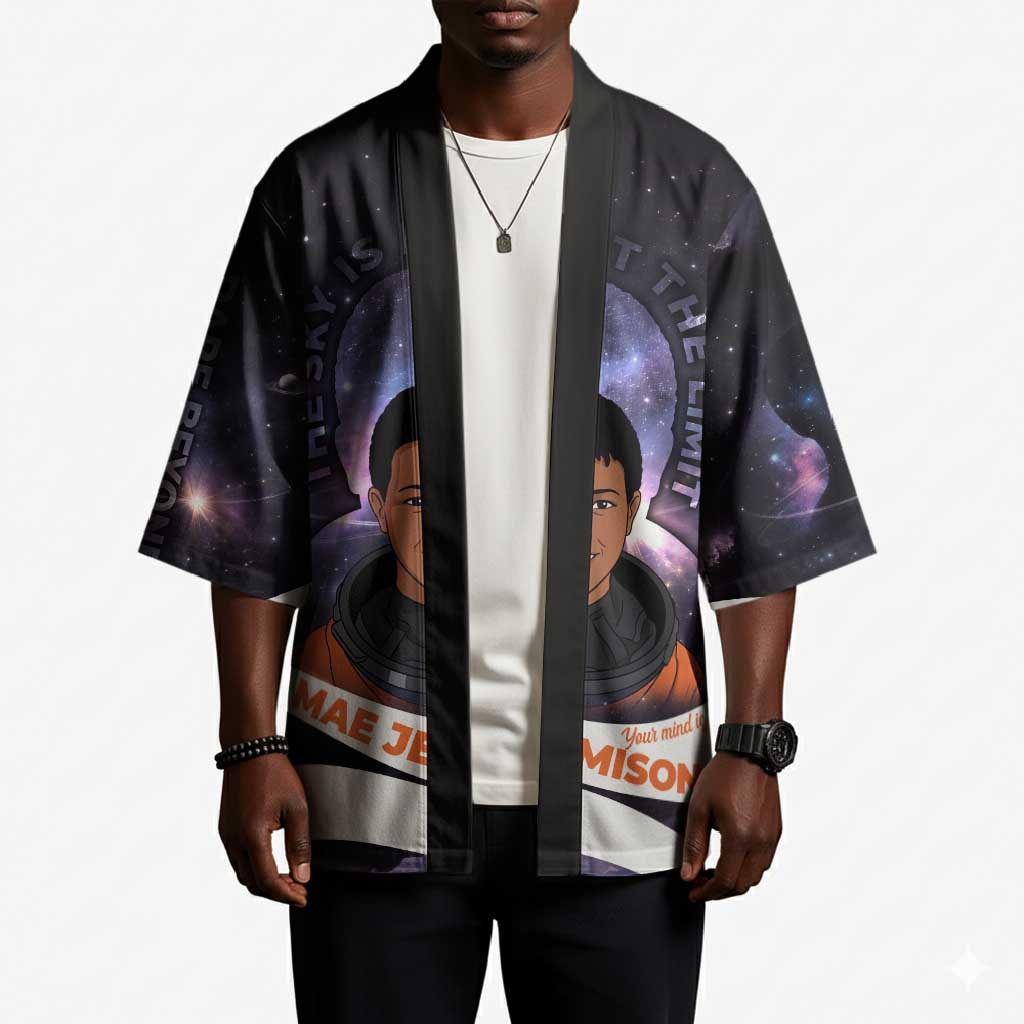 Mae Jemison Kimono Cartoon Astronaut Portrait, The Sky Is Not the Limit Quote and Galaxy Dreamer - African Pride