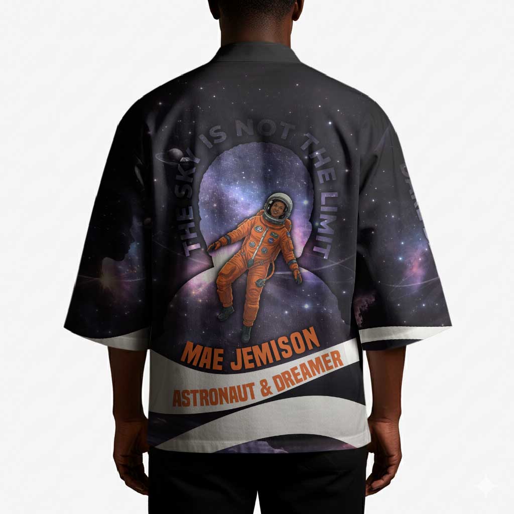 Mae Jemison Kimono Cartoon Astronaut Portrait, The Sky Is Not the Limit Quote and Galaxy Dreamer - African Pride
