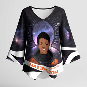 Mae Jemison Kimono Sleeve Blouse Cartoon Astronaut Portrait, The Sky Is Not the Limit Quote and Galaxy Dreamer - African Pride