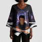 Mae Jemison Kimono Sleeve Blouse Cartoon Astronaut Portrait, The Sky Is Not the Limit Quote and Galaxy Dreamer - African Pride
