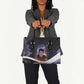 Mae Jemison Leather Bag Cartoon Astronaut Portrait, The Sky Is Not the Limit Quote and Galaxy Dreamer - African Pride
